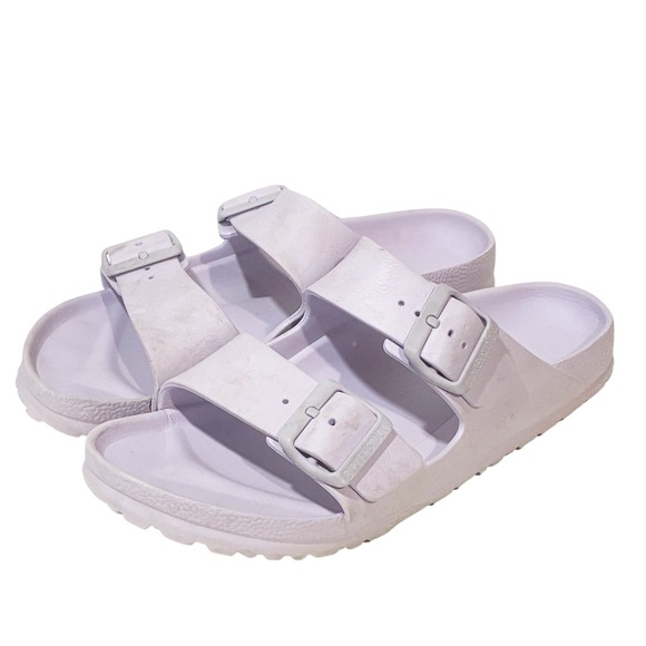 Birkenstock Sandals Womens Size 7 Purple Rubber Double Strap Slip On - Picture 1 of 6